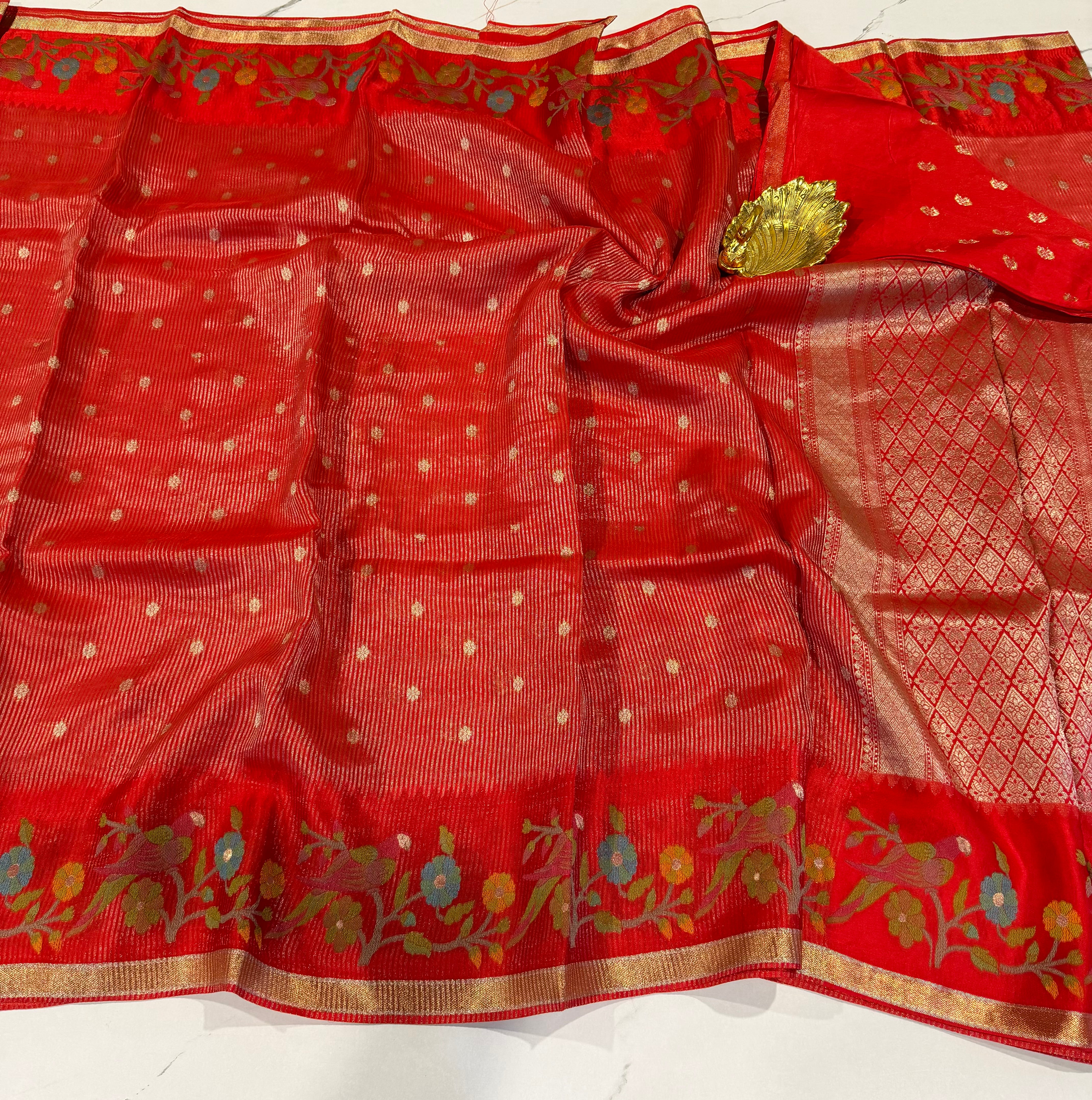 Bc-5100 Red Banaras kora saree