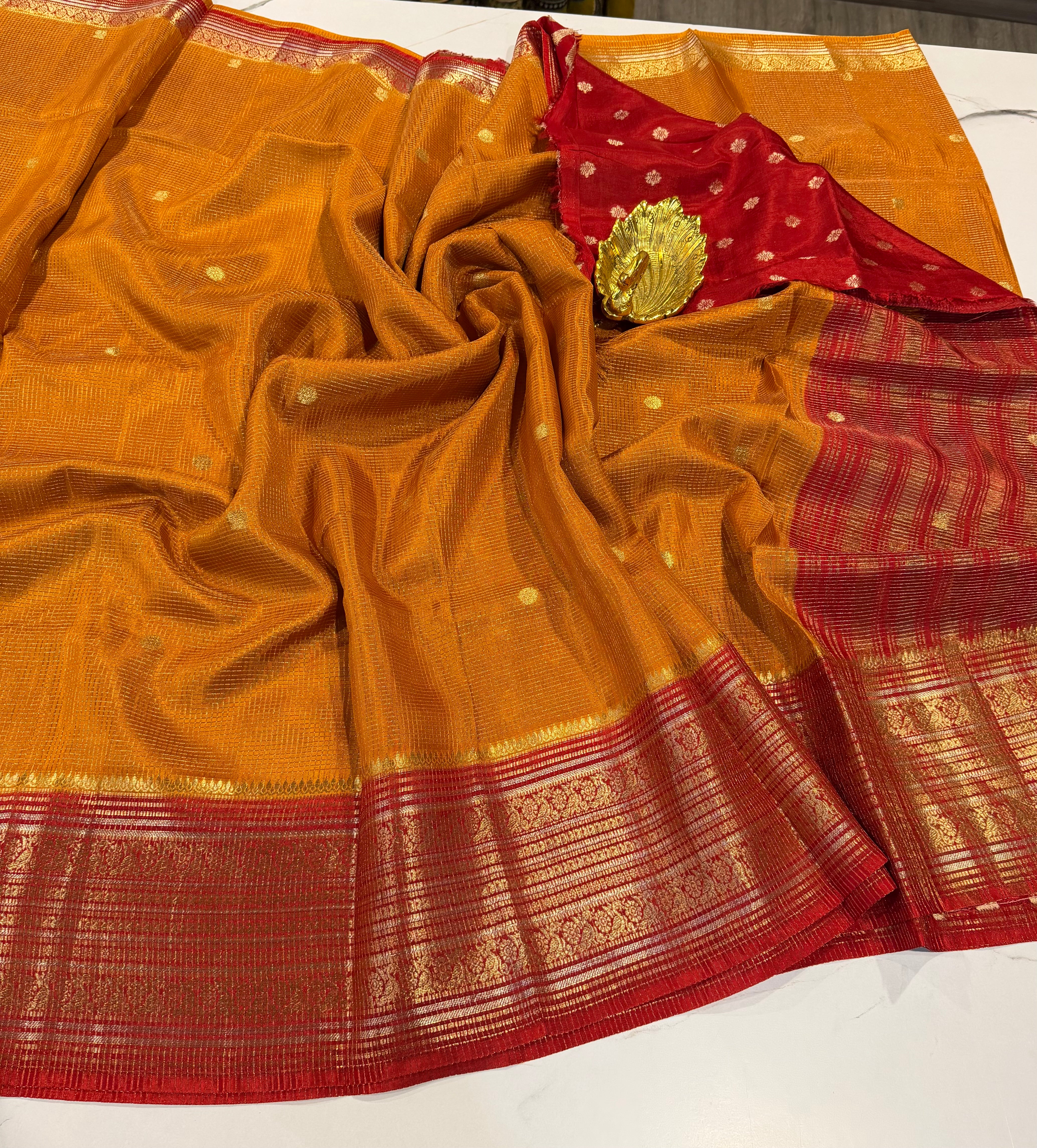 VKC2149BB- Mustured n Red Kanchi Brdr saree