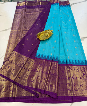 VG2 semi gadwal sky blue and purple border saree