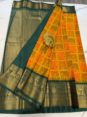 SGK-2997 yellow n Green gadwal Kalamkari saree