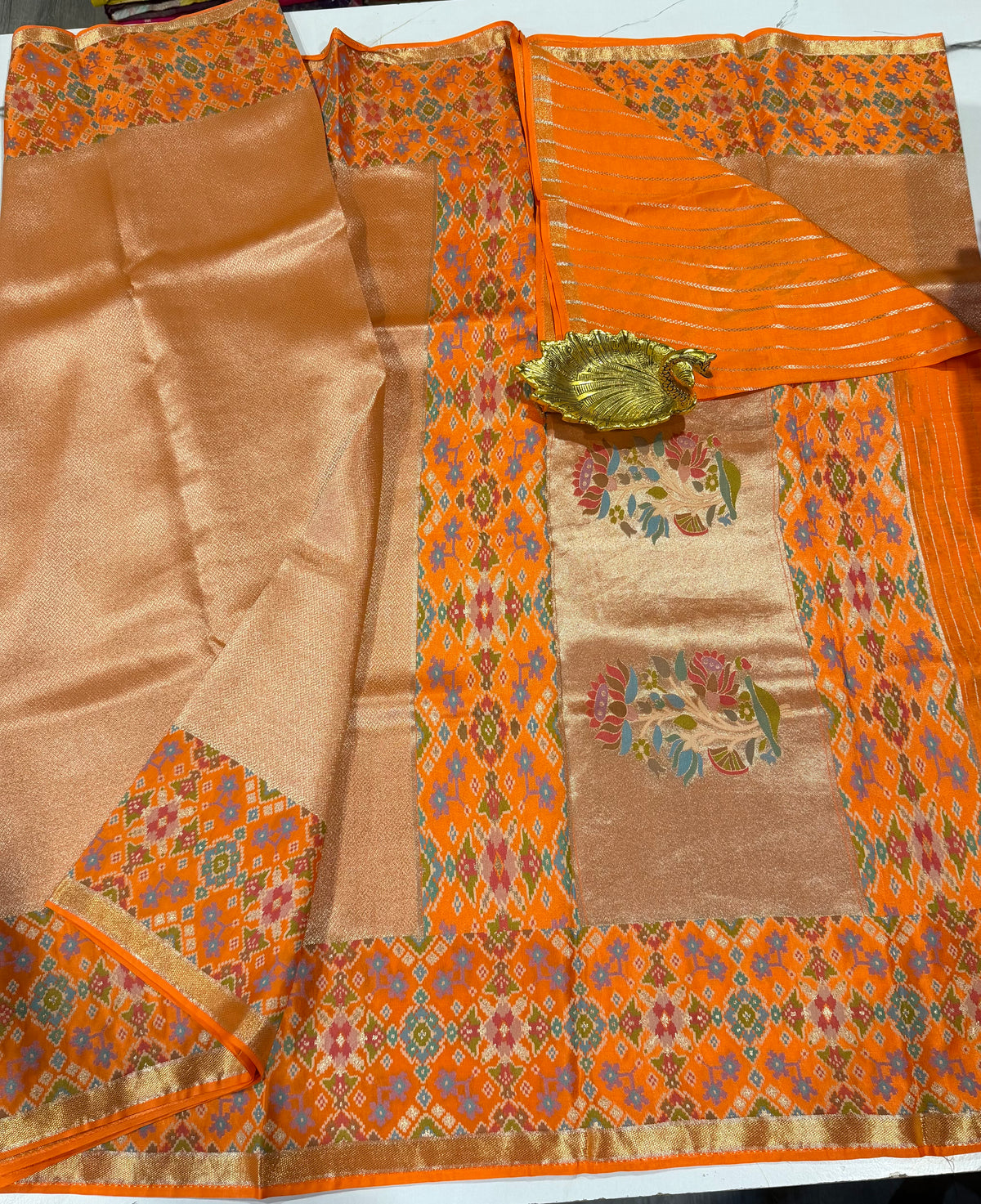 TP-6400 Orange colour Fusion Patola  saree