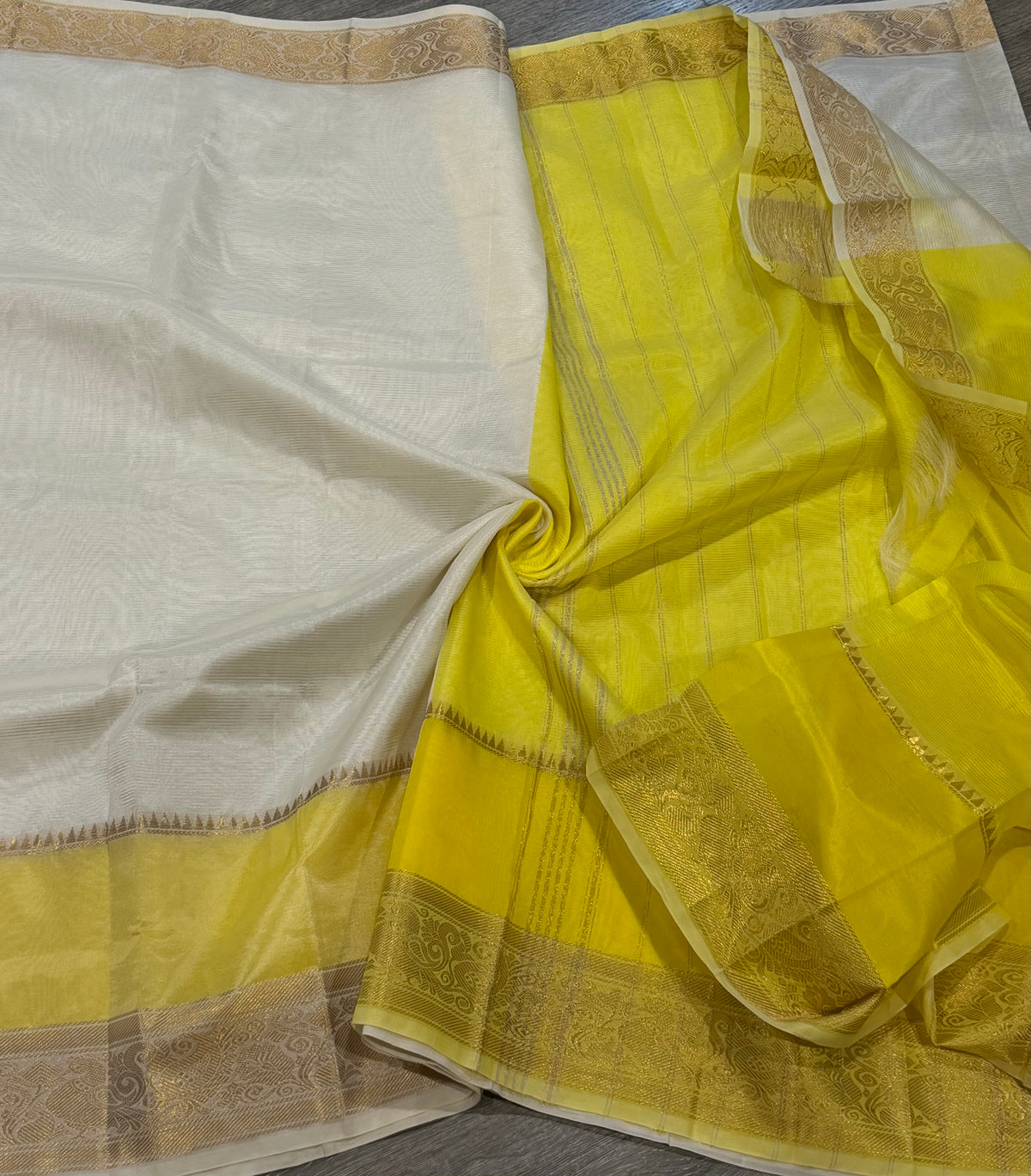 MN-2250 Cream n Yellow Mangalagiri saree