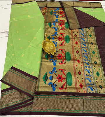 LD-SN35 
pista green and brown border saree