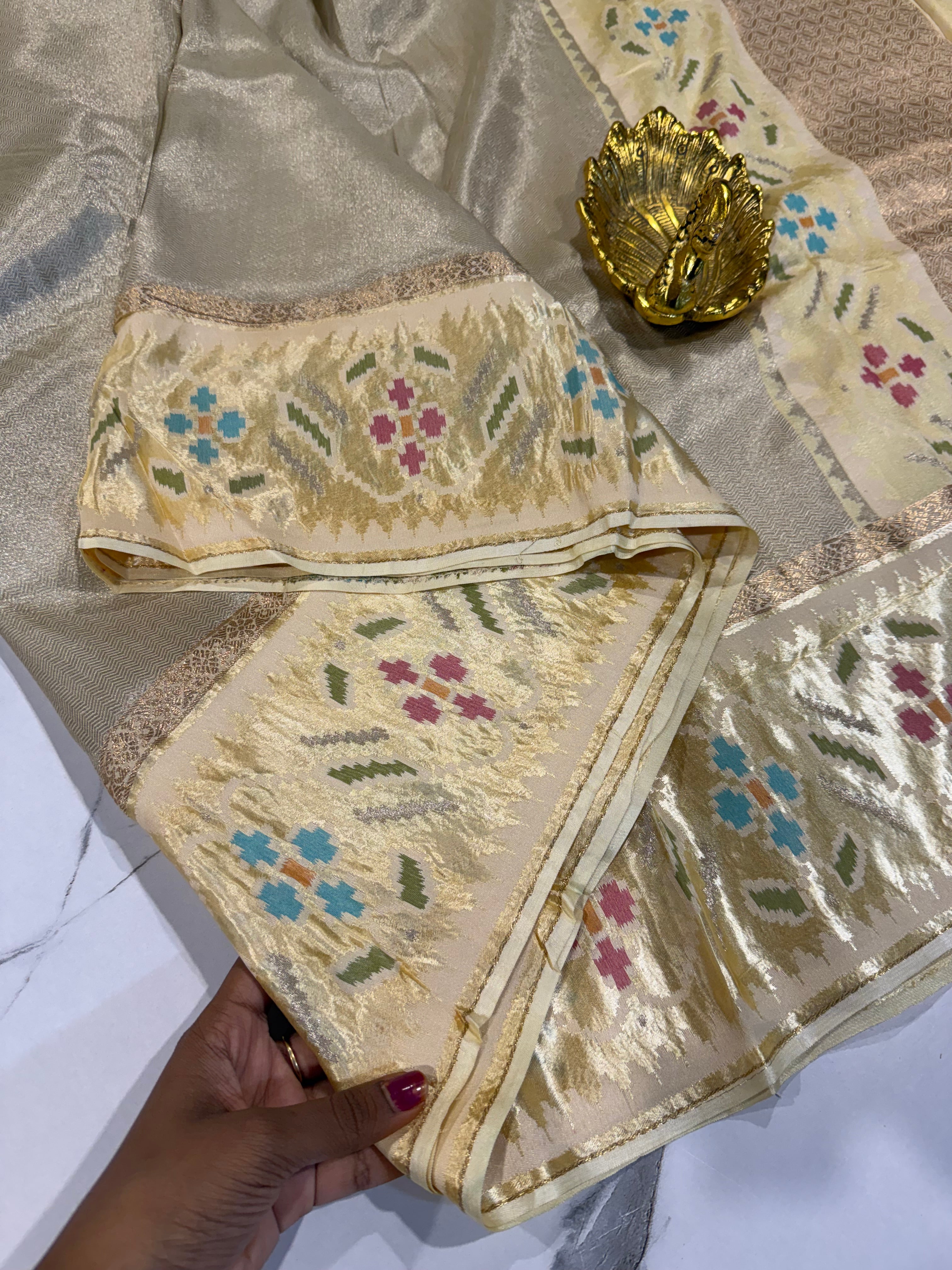 TP-51 cream colour kanchi tissue saree