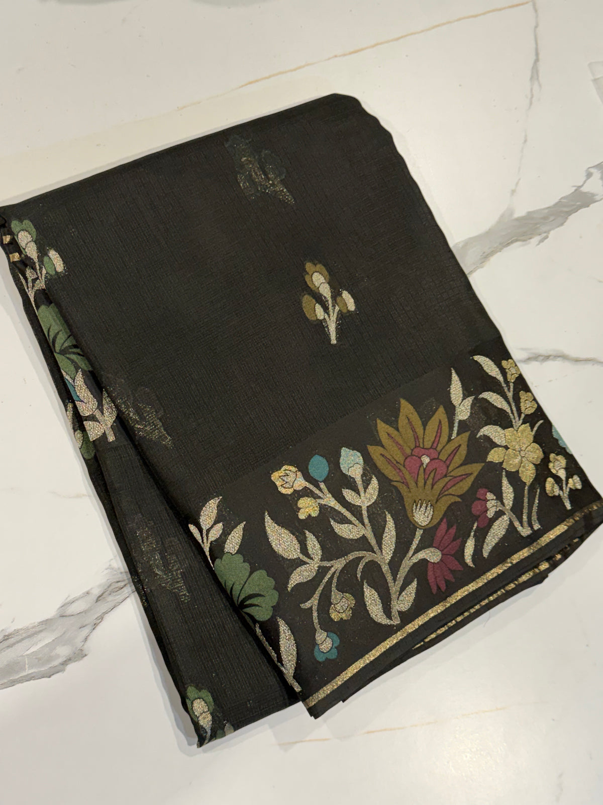 NM-5200 Black saree Manipuri Kota silk