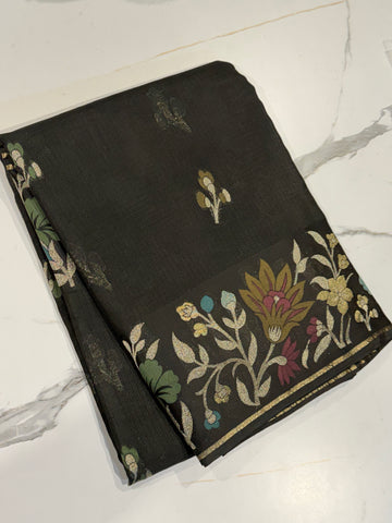 NM-5200 Black saree Manipuri Kota silk