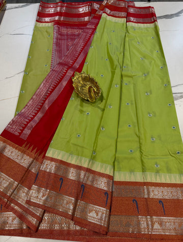 TS-3450 green Tissue Muniya Gadwal saree