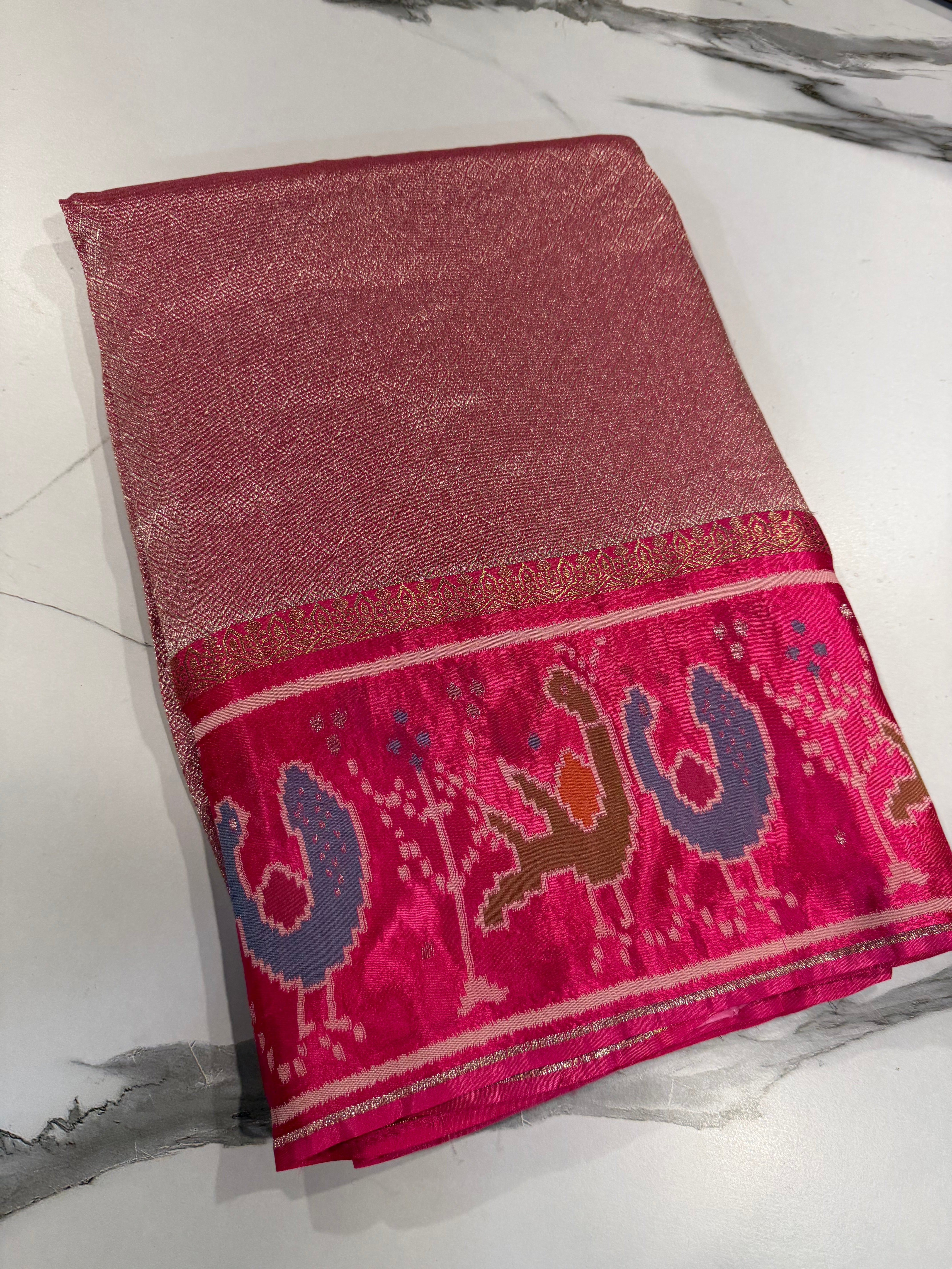 KT-5 pink colour kanchi tissue saree