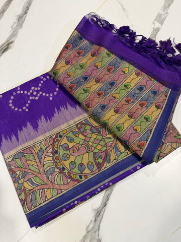 TM-9 violet saree Tussar Bhandij