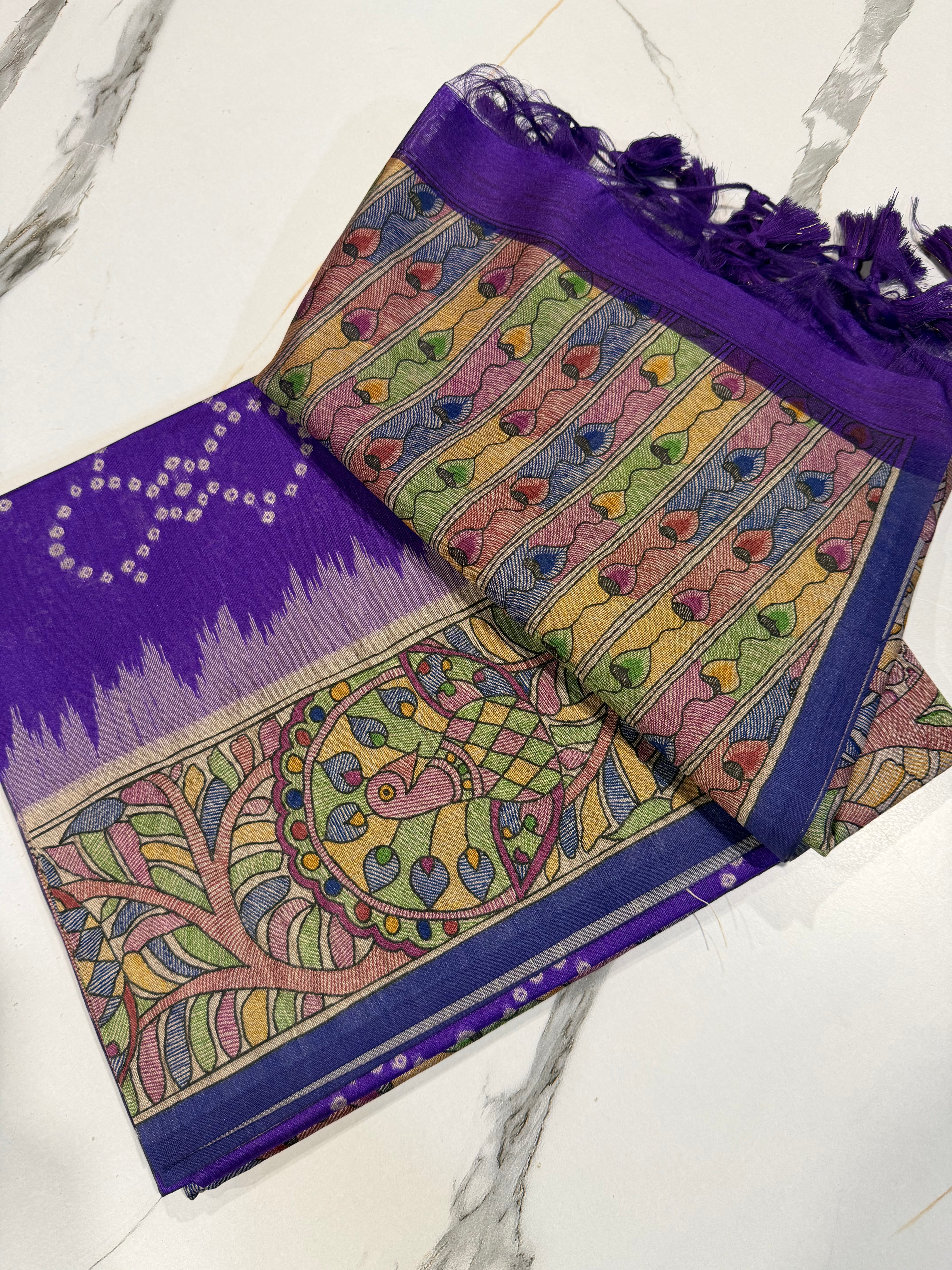 TM-9 violet saree Tussar Bhandij