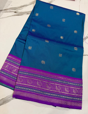 SNP-1499 peacock blue  n purple  saree