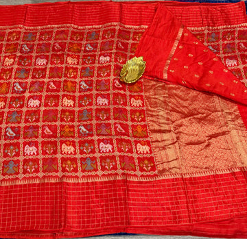 PT-475 dark orange patola moonga crep saree