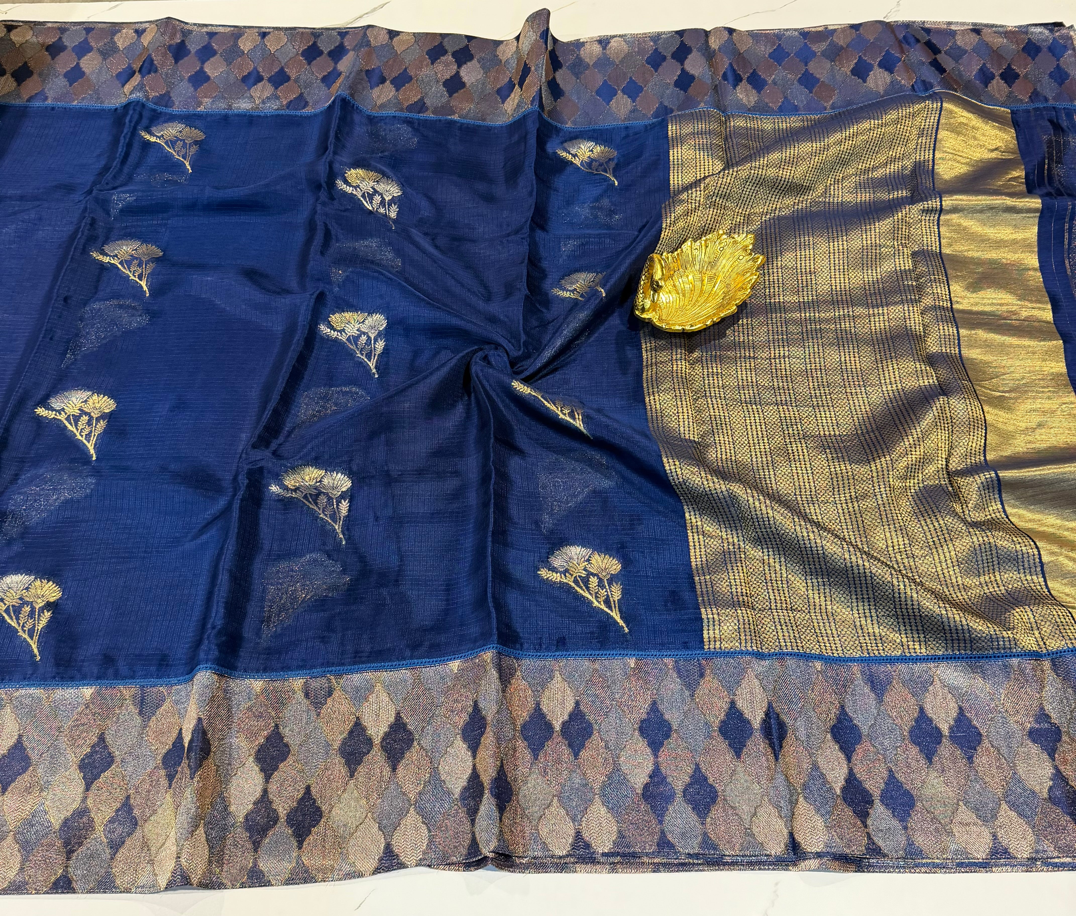 Kota53 Naviblue colour Manipuri Kota silk Rangkart borders sarees