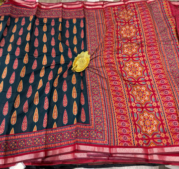 Peacock blue saree Mashru mangalagiri
