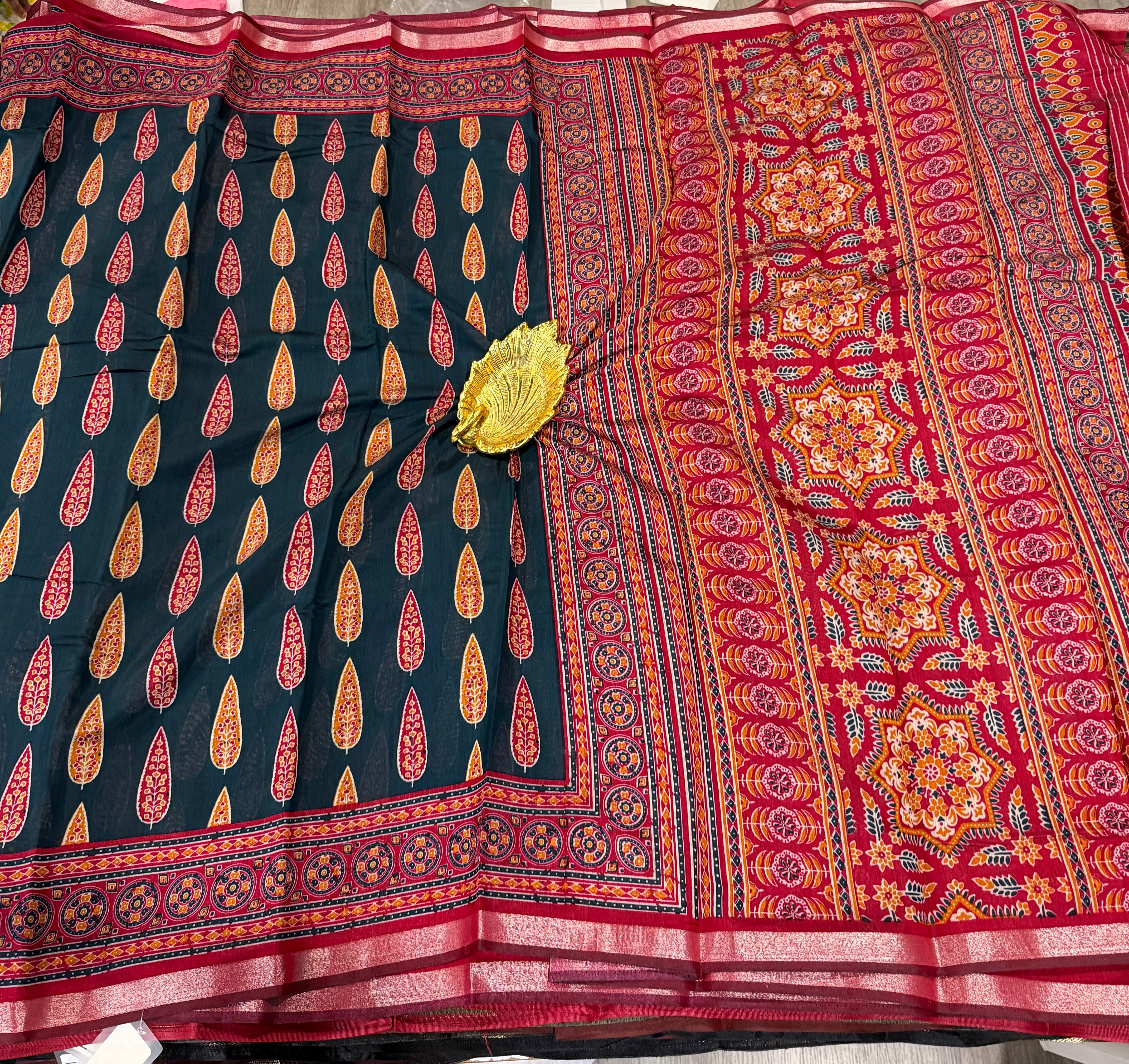Peacock blue saree Mashru mangalagiri