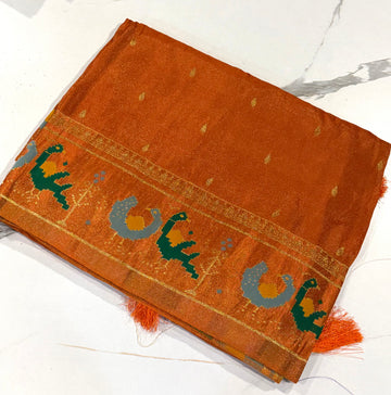 T-2998 Orange banaras Kanchi tissue Mashru borders saree