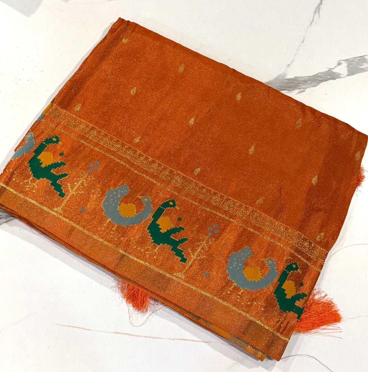 T-2998 Orange banaras Kanchi tissue Mashru borders saree