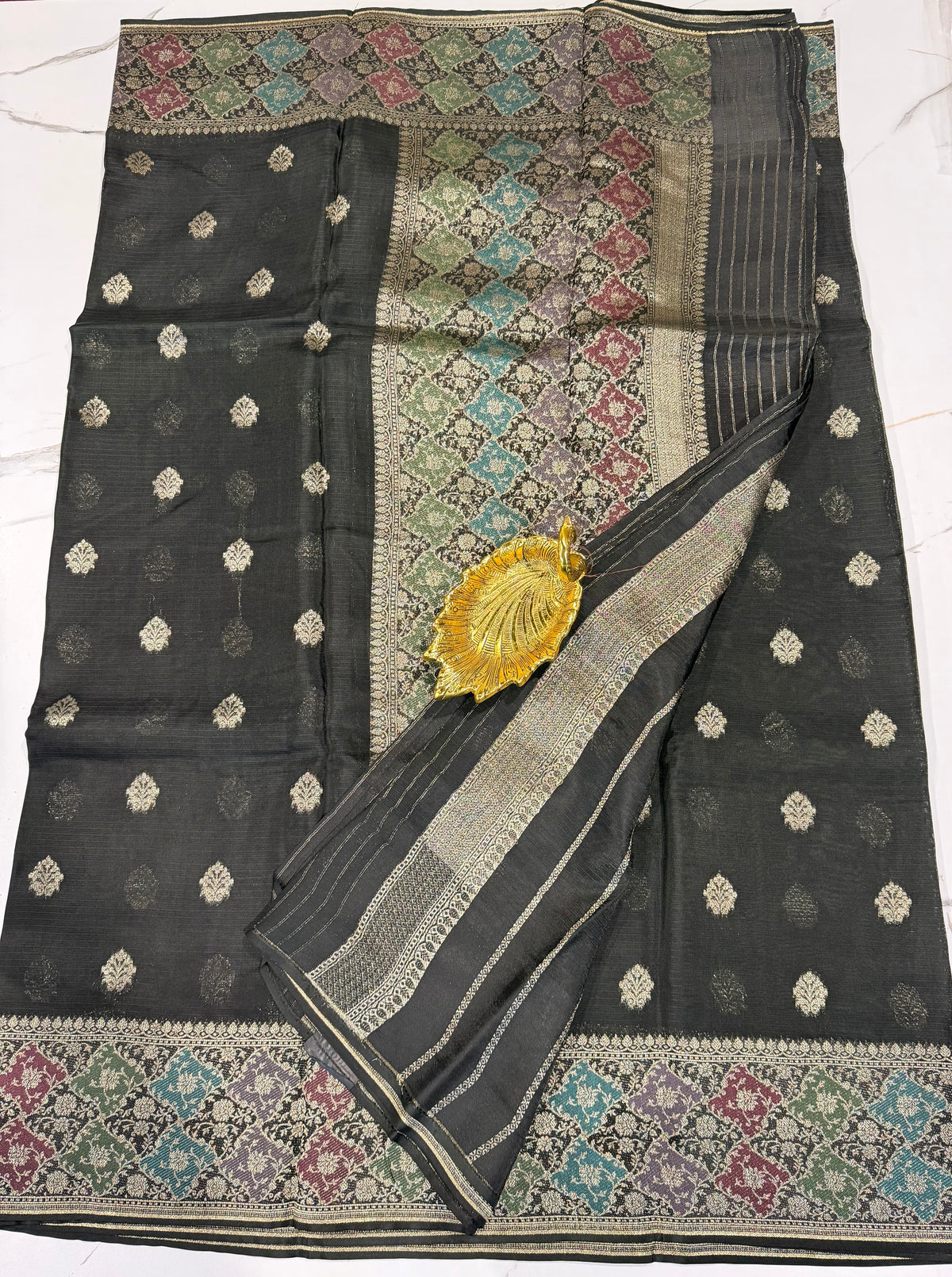 RM-4800 Black saree jamdani  Manipuri Rangkart Kota silk