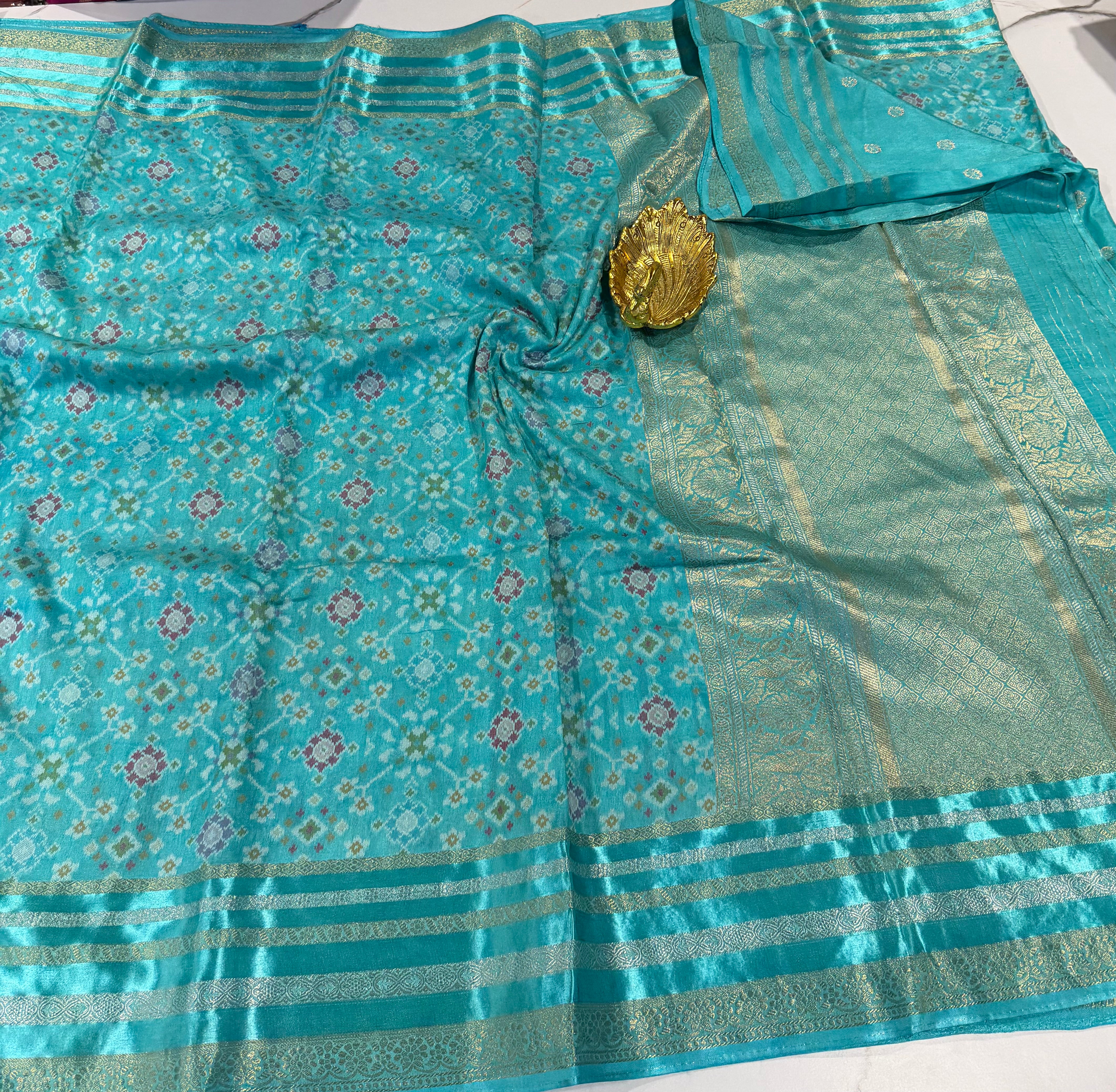 PT-46 sky blue crep patola saree