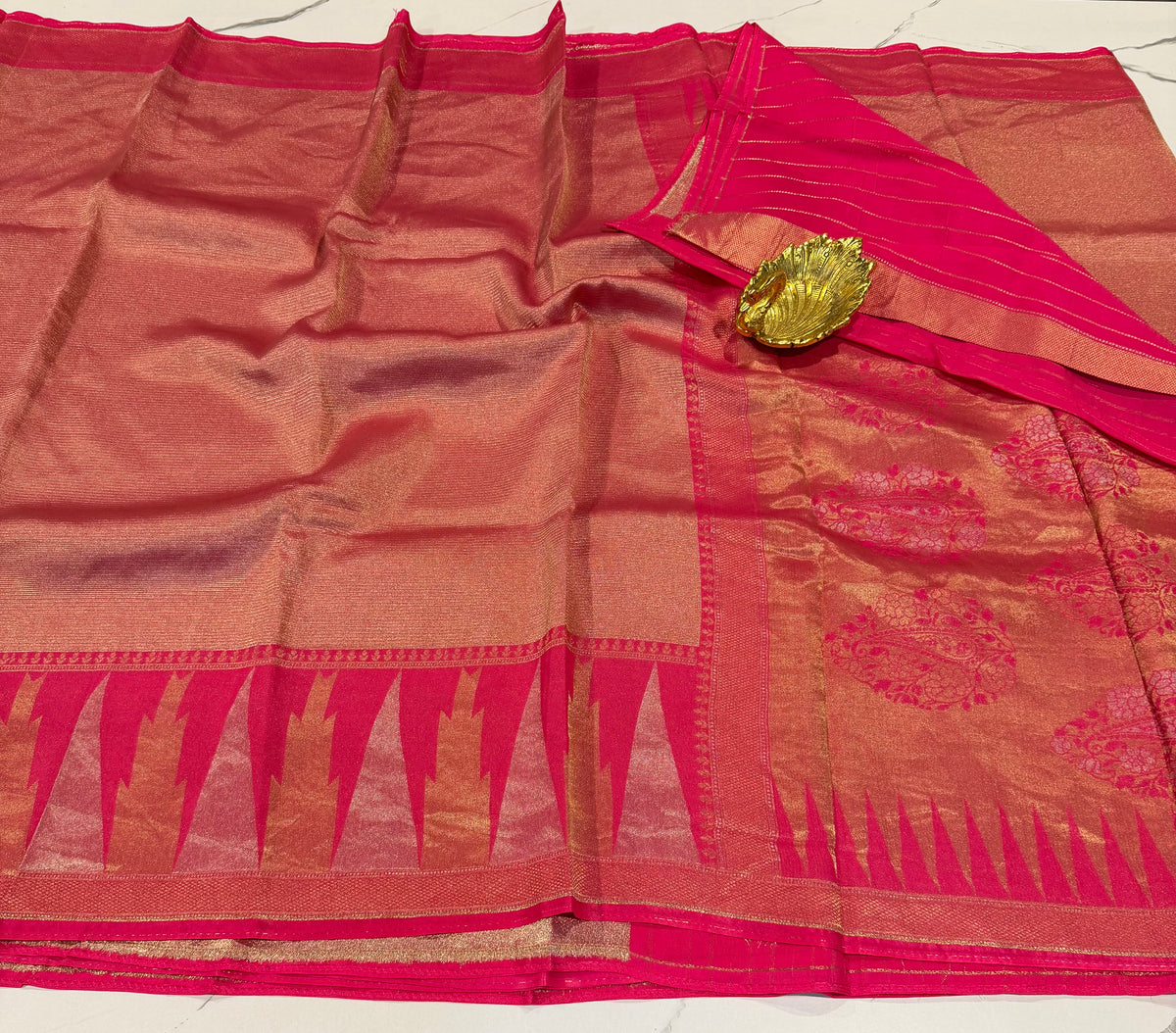 TT-45 Rani pink colour Temple tissue saree
