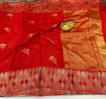 Kota53 Red colour Manipuri Kota silk Rangkart borders saree