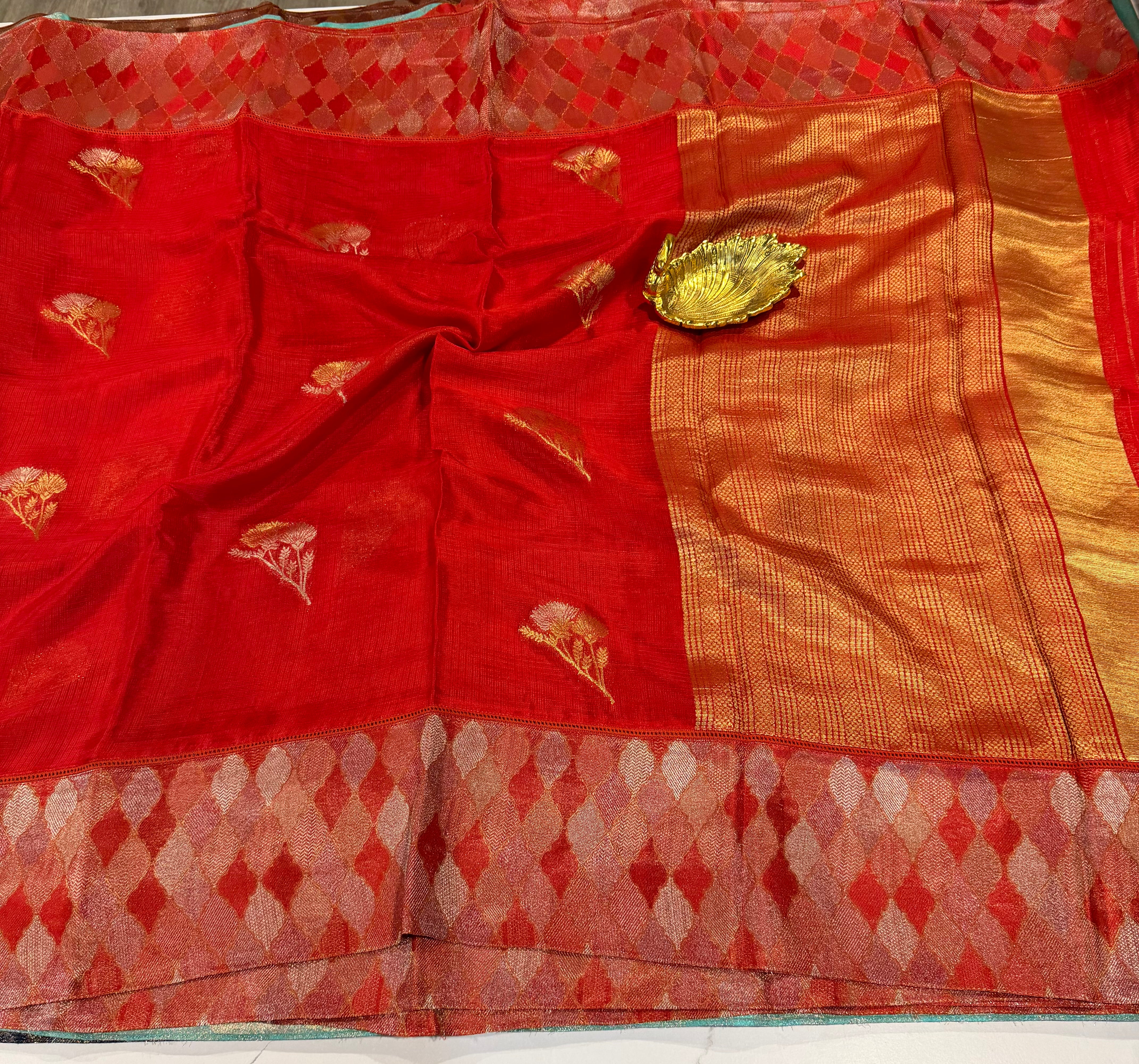 Kota53 Red colour Manipuri Kota silk Rangkart borders saree