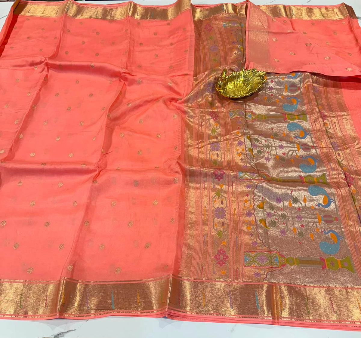 Pc-40 Peach colour saree Paithani crepe