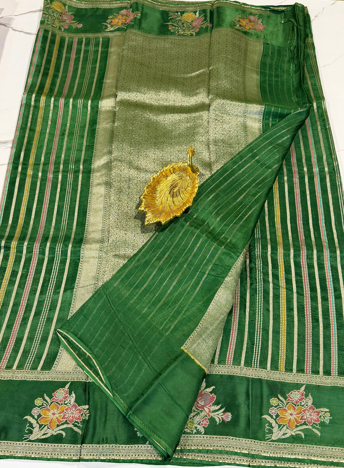 K-4850 Green  kora banaras Mashru borders saree