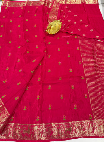 M-3300 Ranipink Mysore viscous crepe Pettit embroidery saree