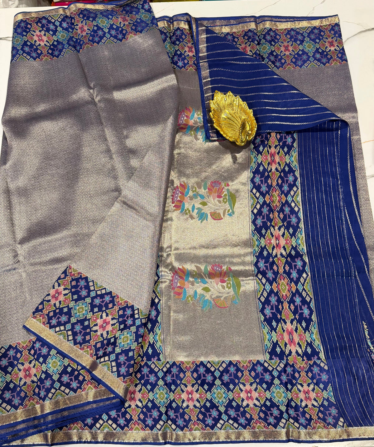 TP-6400 blue colour Fusion Patola  saree