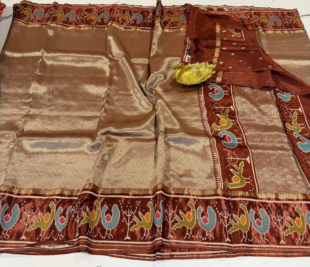 KT-5 chocolate Brown  colour kanchi tissue saree