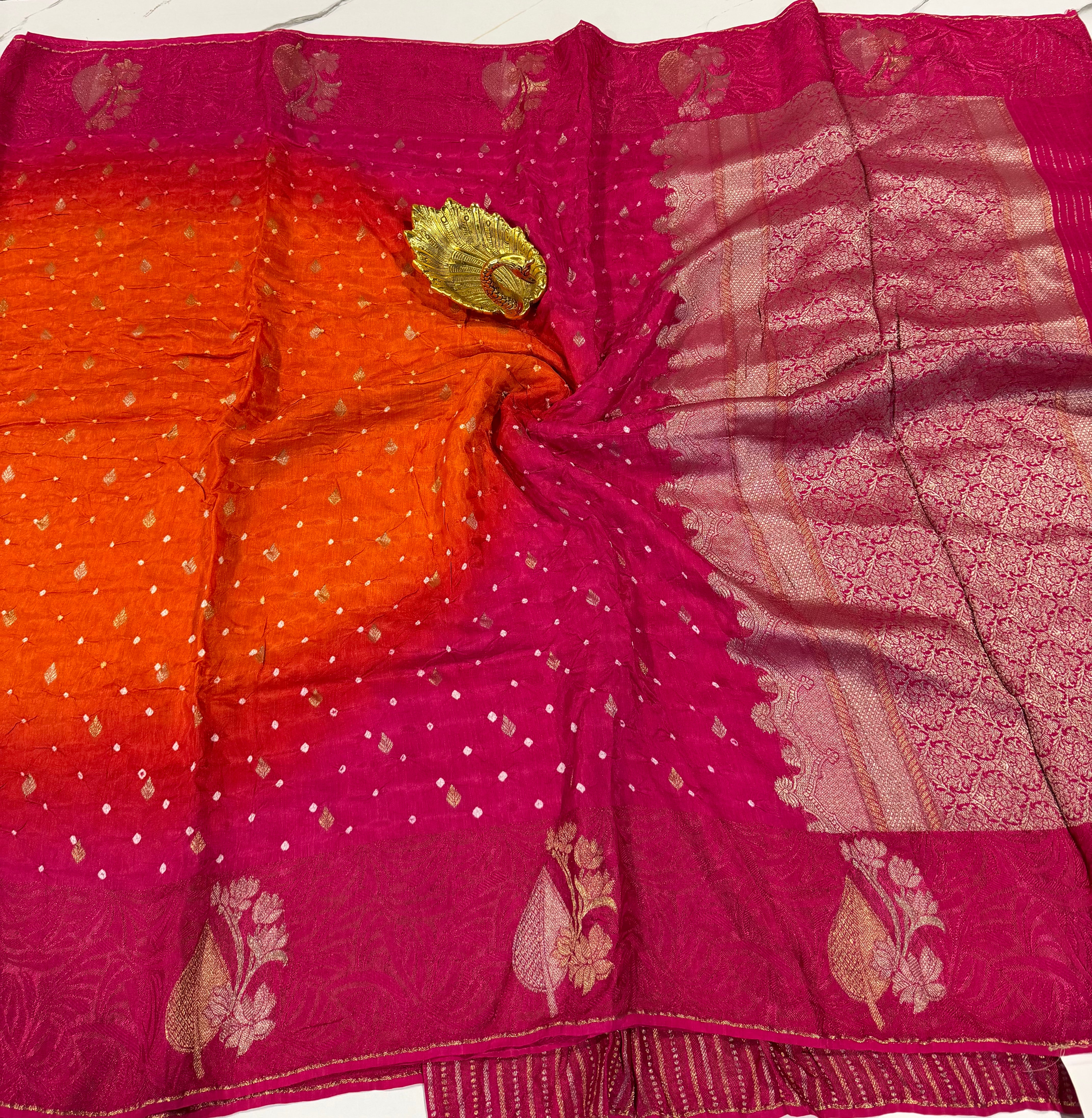 BN-3750  pink n orange bandini saree