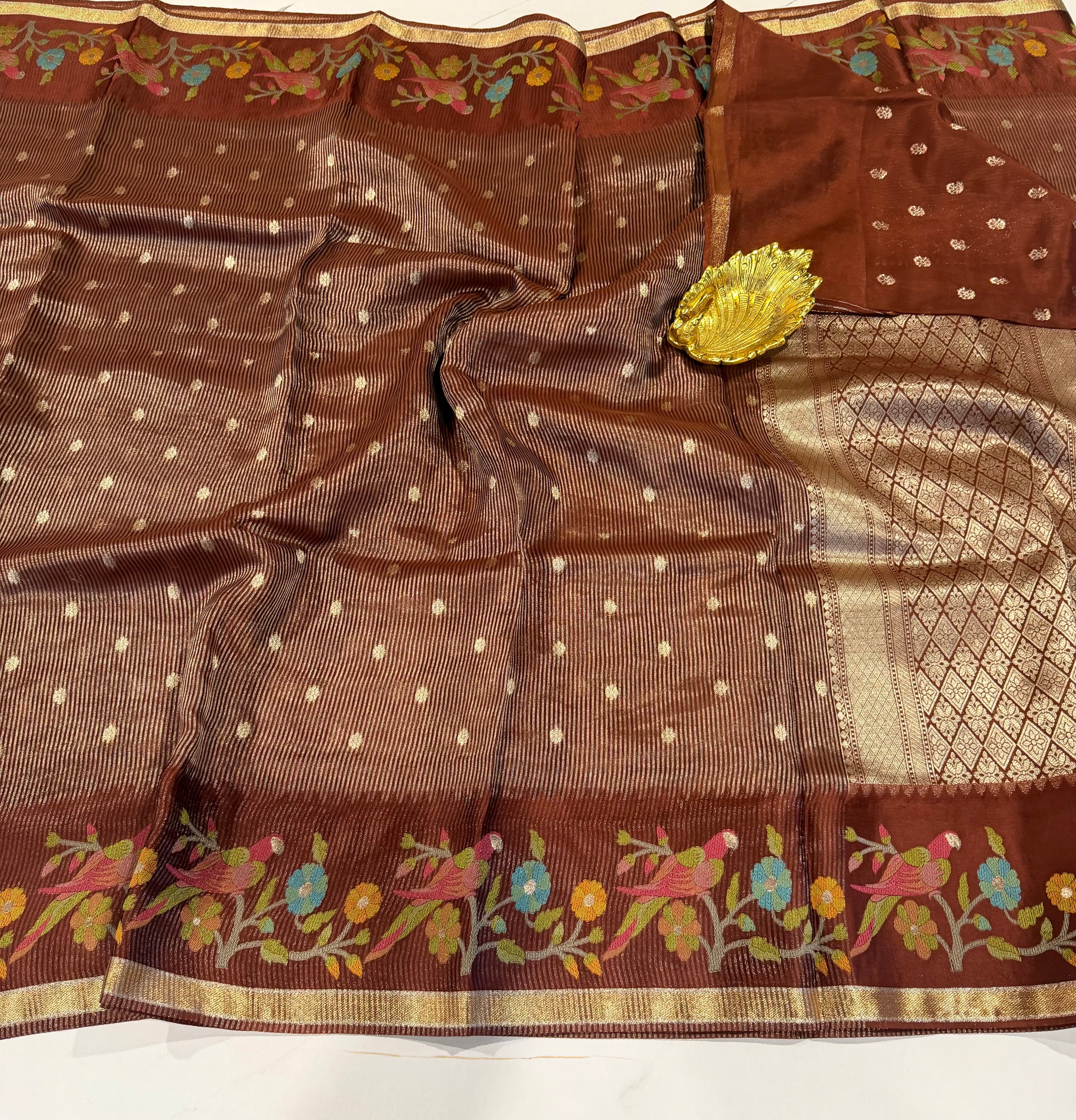 Bc-5100 brown Banaras kora saree