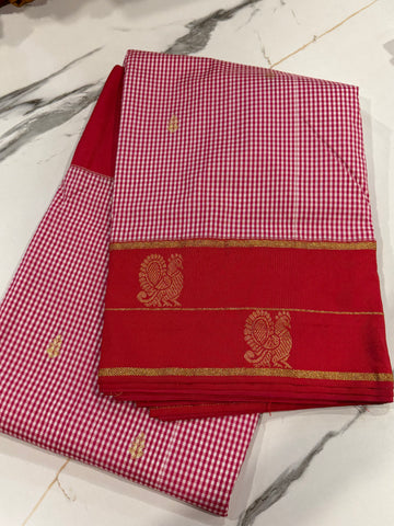 N-2499  red n white , red borders Narayanpet ilkal checks saree