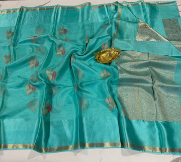MKP-3500 sky blue colour premium Manipuri Kota silk
