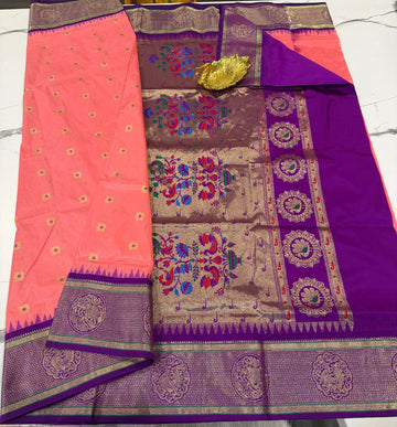 N4k light pink and purple border saree
