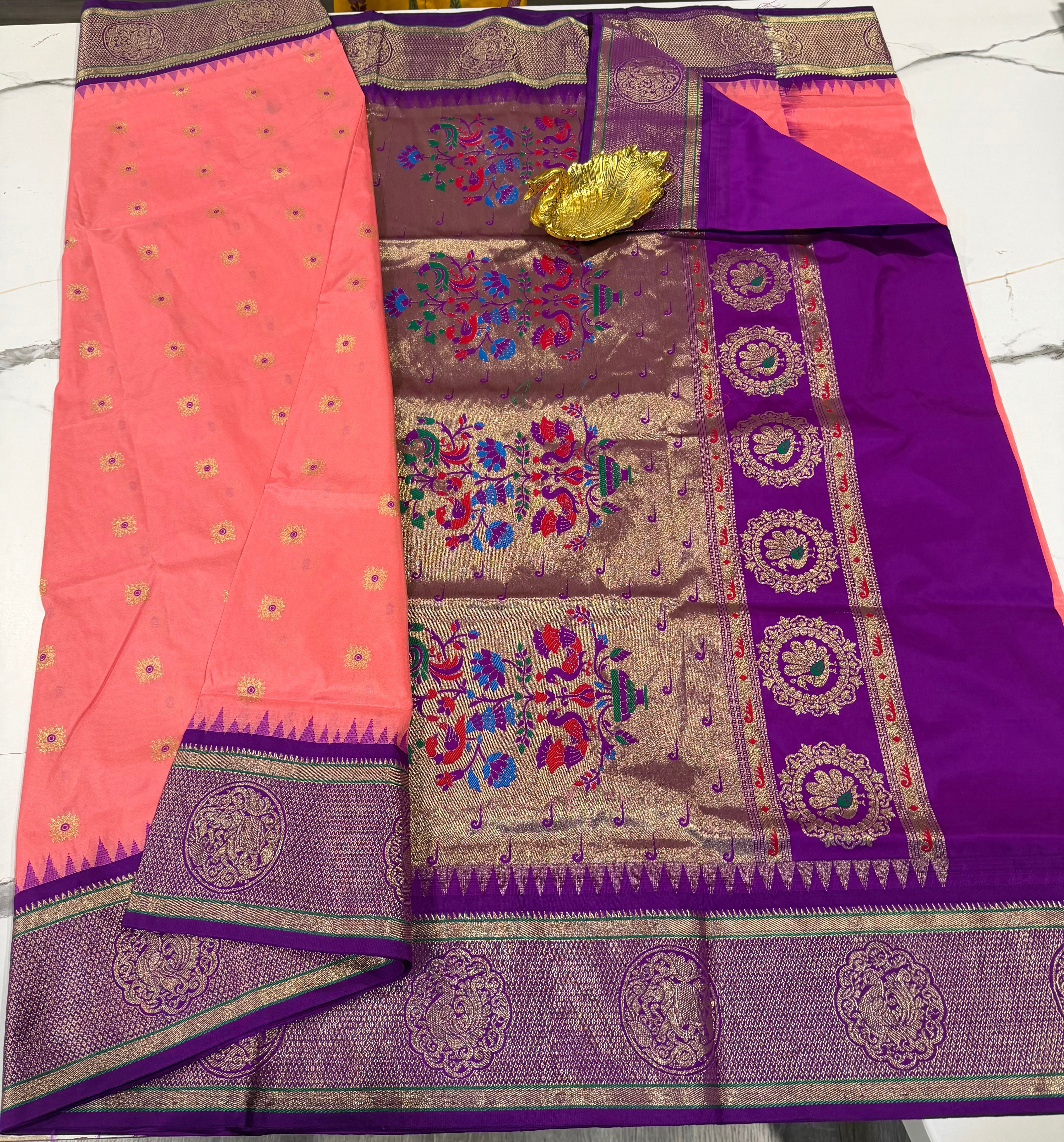 N4k light pink and purple border saree