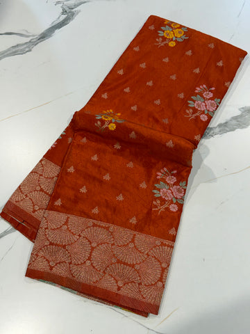 Bz-1850 Rust benny crepe saree