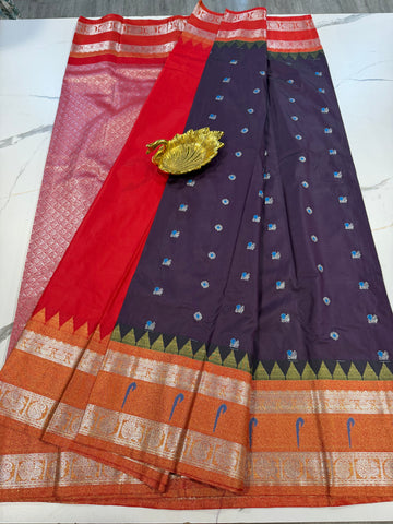 TS-3450 dark brinjal Tissue Muniya Gadwal saree