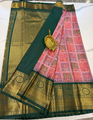 SGK-2997 babypink n green  gadwal Kalamkari saree