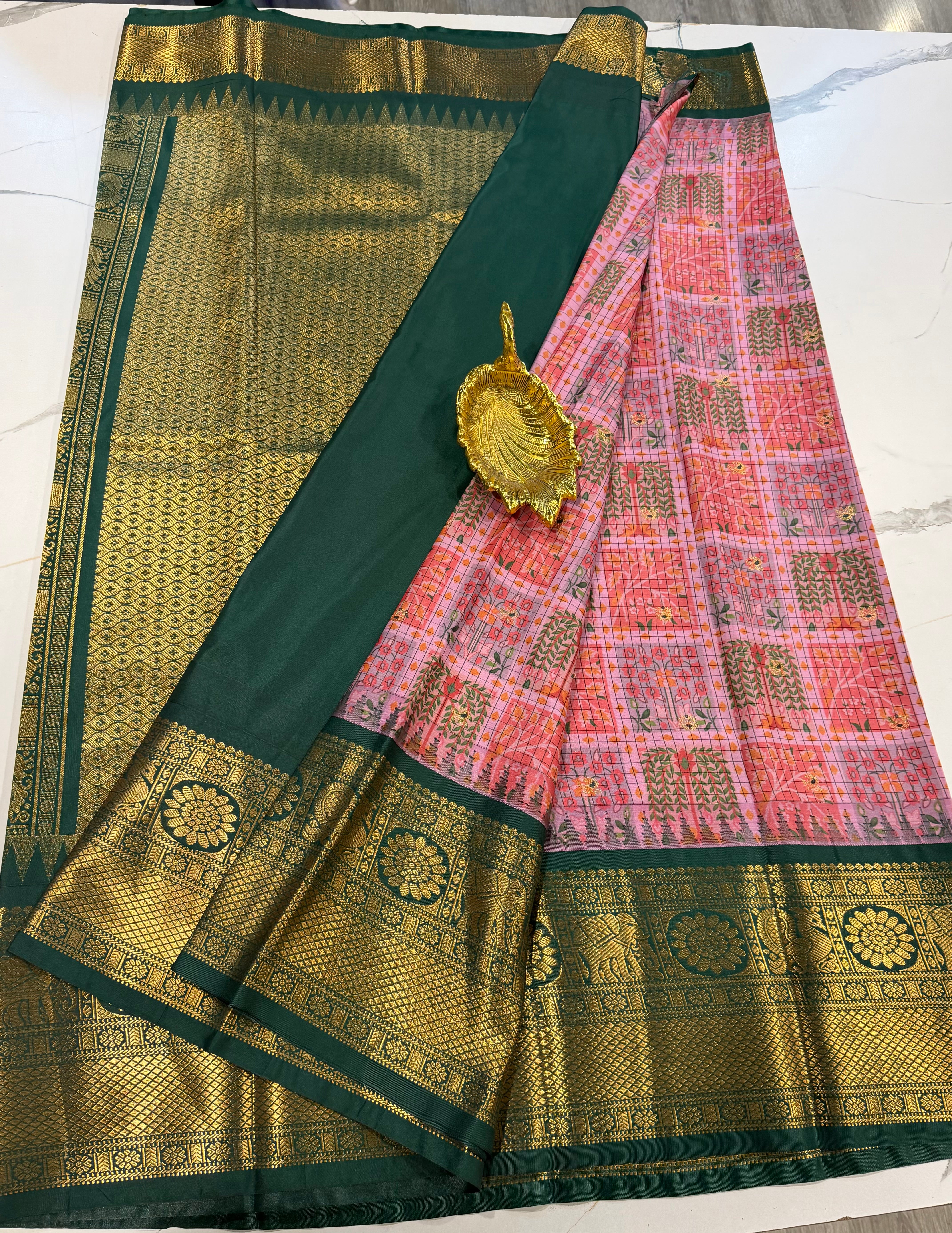 SGK-2997 babypink n green  gadwal Kalamkari saree