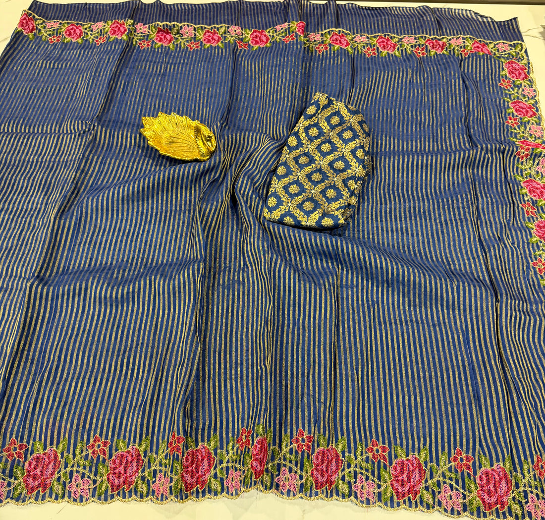 LD-T15 Banaras tissue Pettit saree Blue