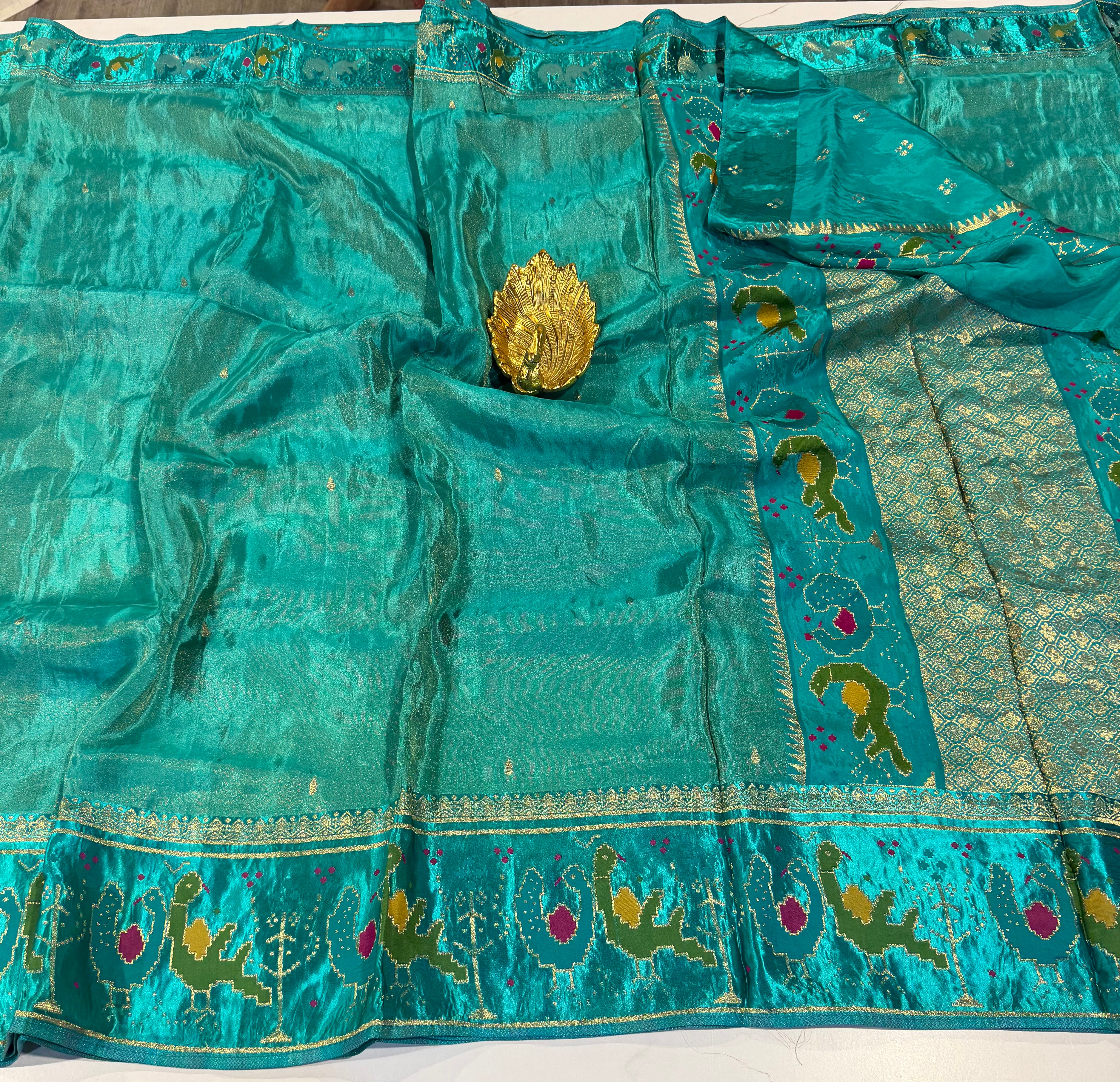 T-2998 krishnablue banaras tissue Mashru borders saree