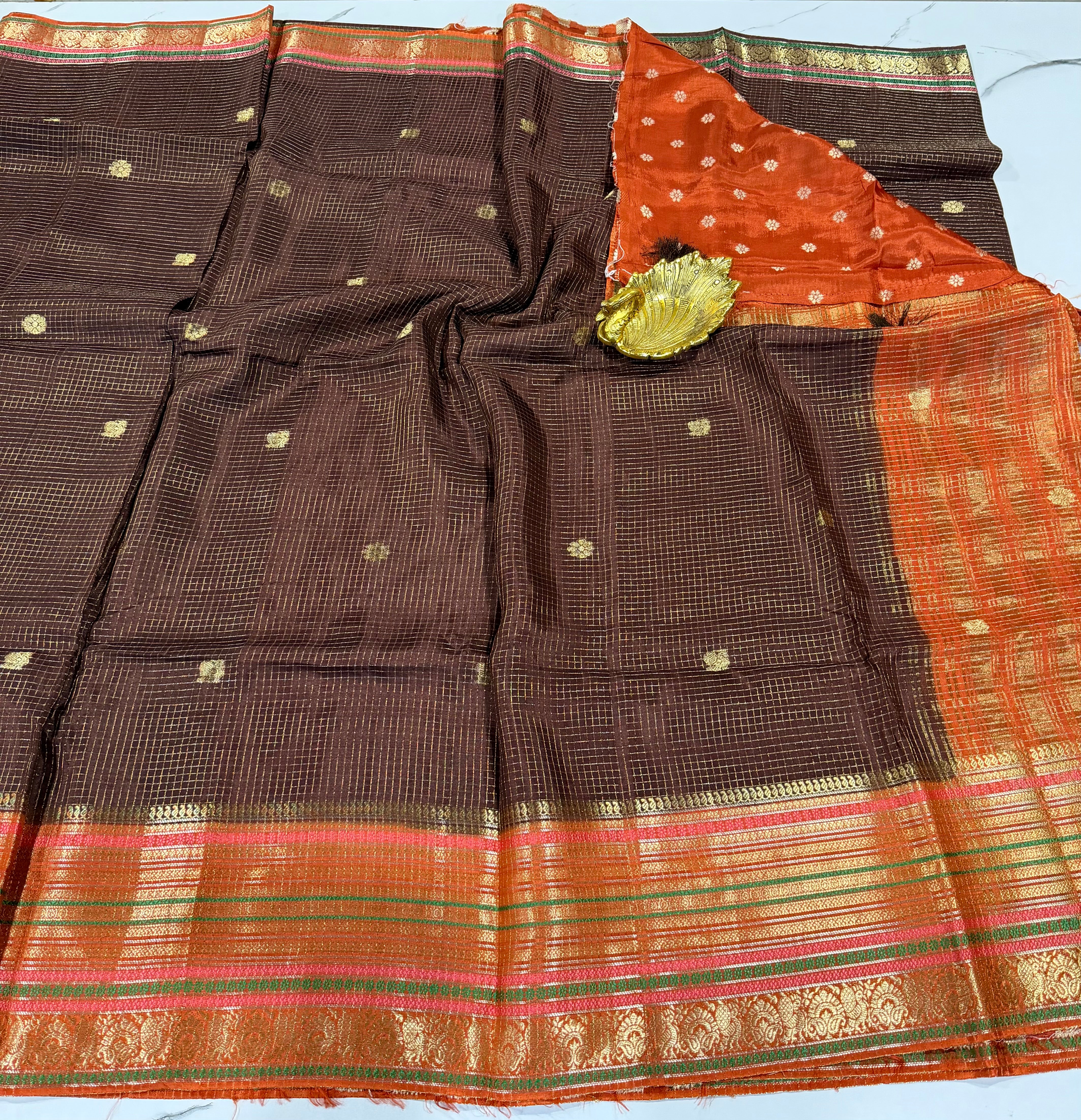 VN-2450  Brown n Rust vintage Narayanpet saree