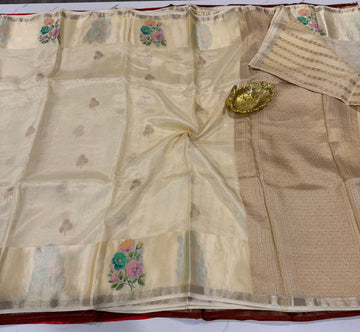 Cp-4100 cream colour Chiniya crepe saree