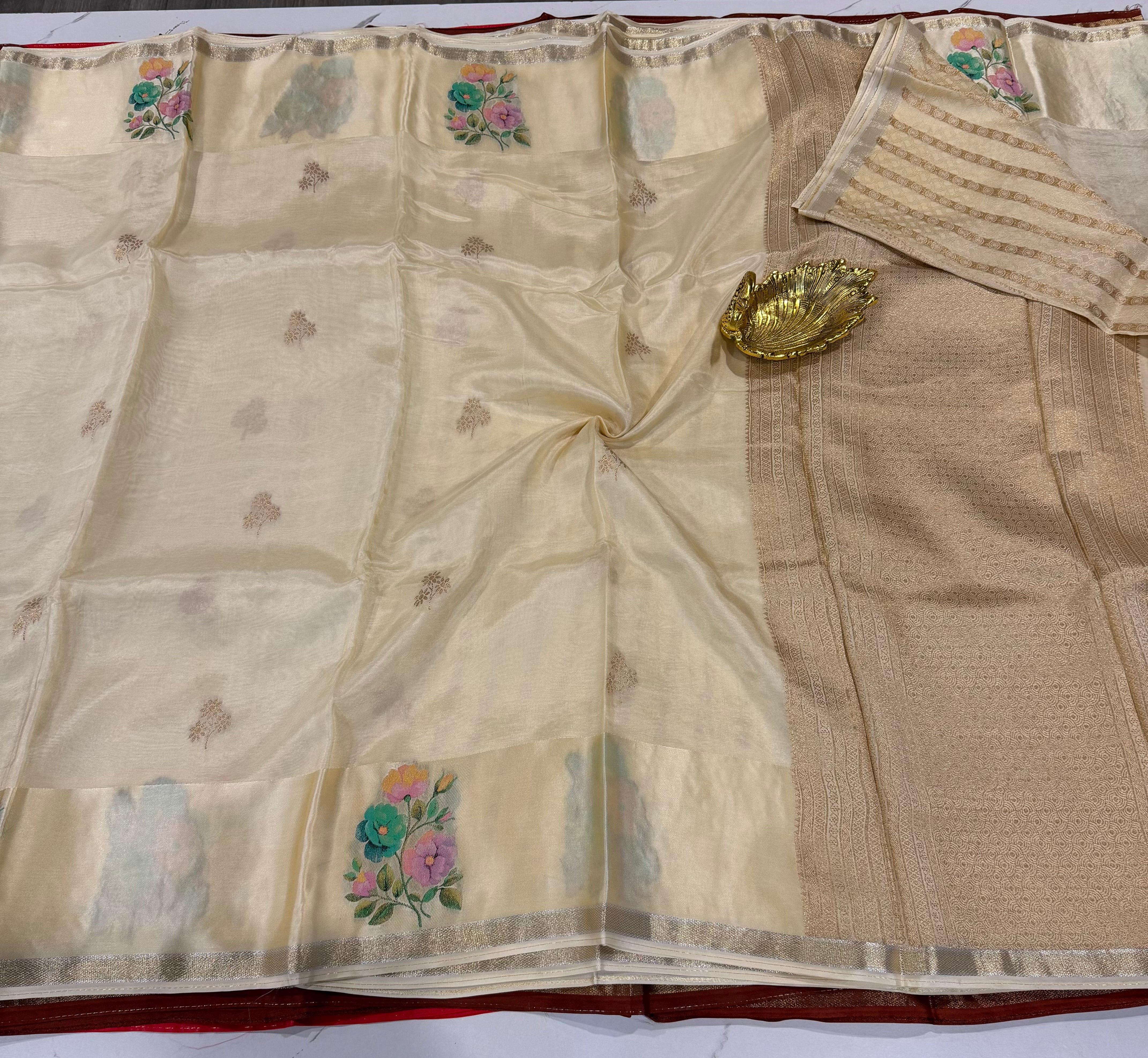 Cp-4100 cream colour Chiniya crepe saree