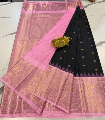 LD-G23 Gadwal black n baby pink saree