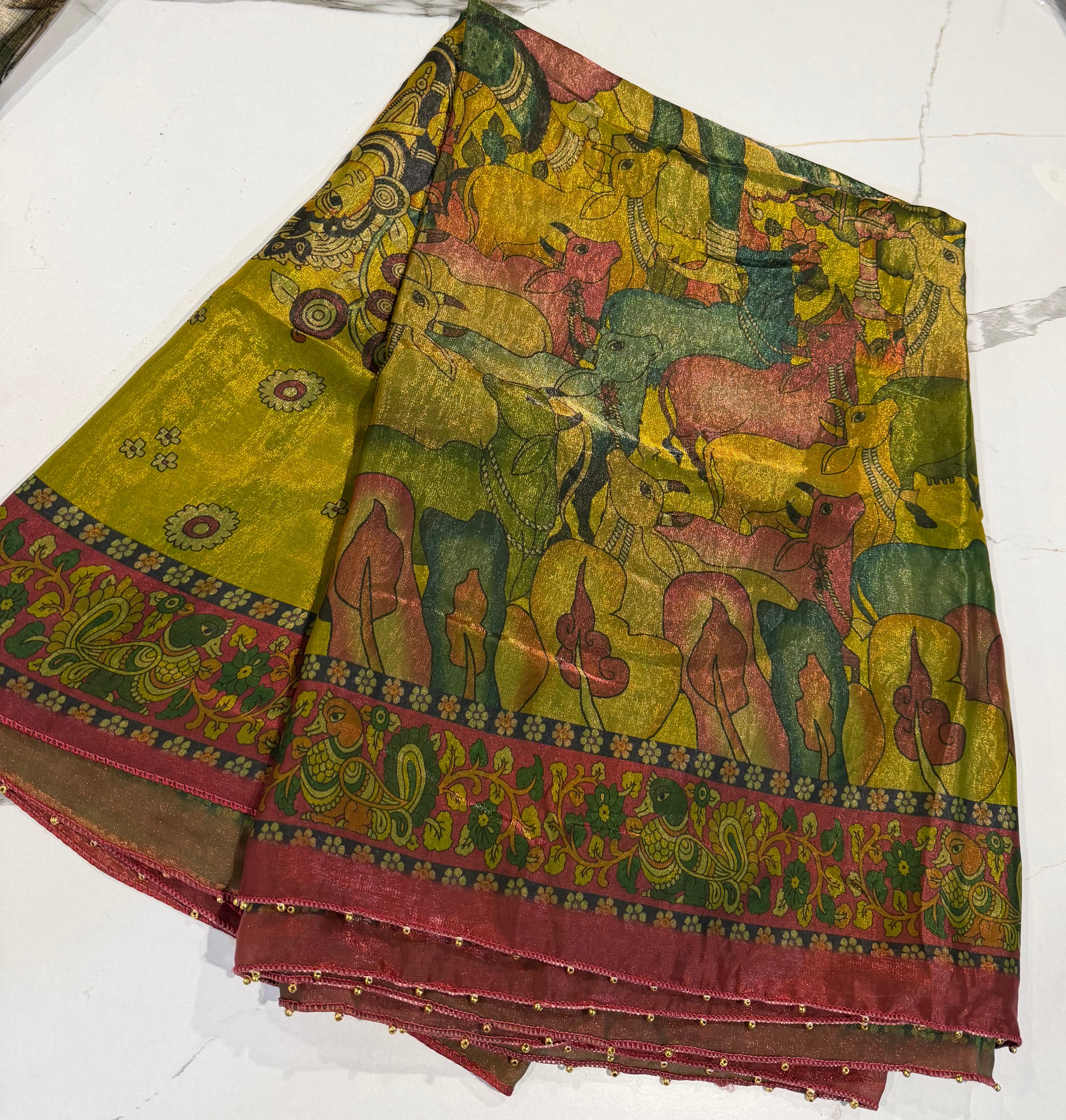 LD-SK sampangi n tomato Fusion space silk sarees