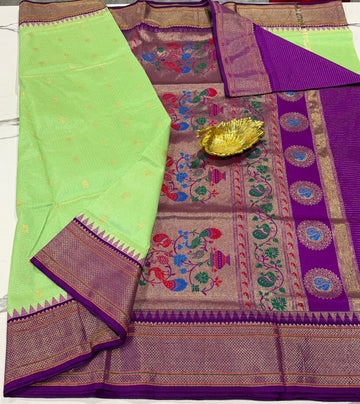 LD-SN35 
light green and purple border saree