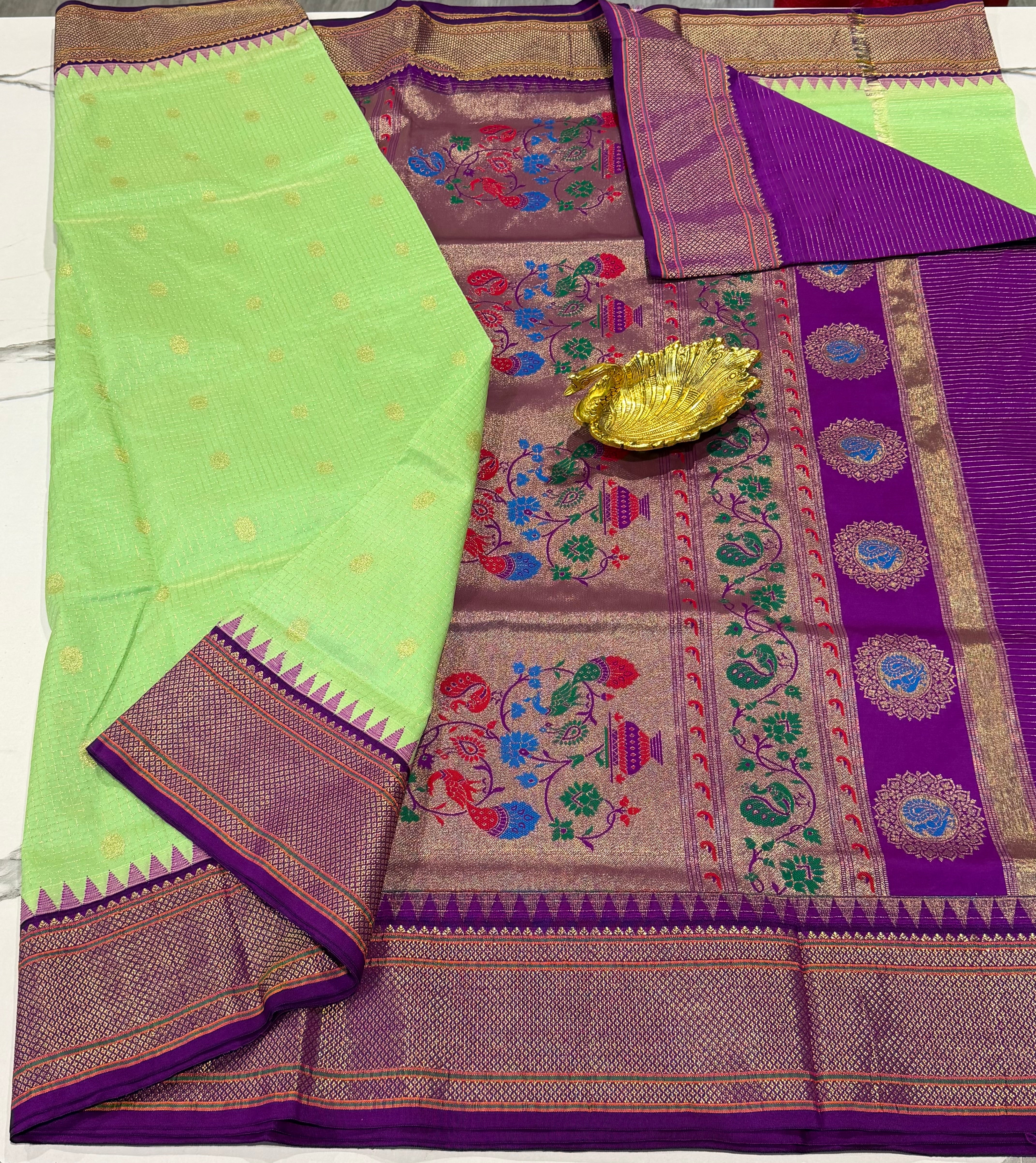 LD-SN35 
light green and purple border saree